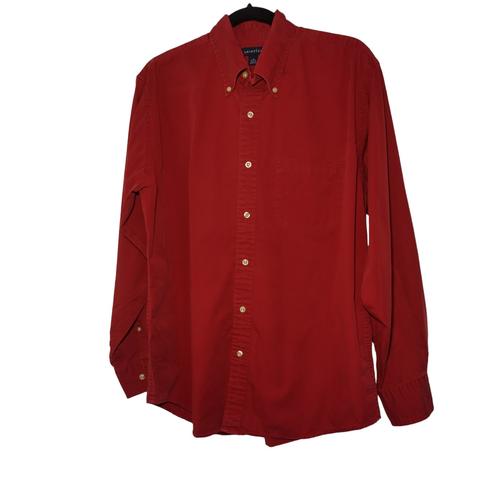 Lands' End Mens Dress Shirt Button Down Long Sleeves Red Medium Neck 15-15.5